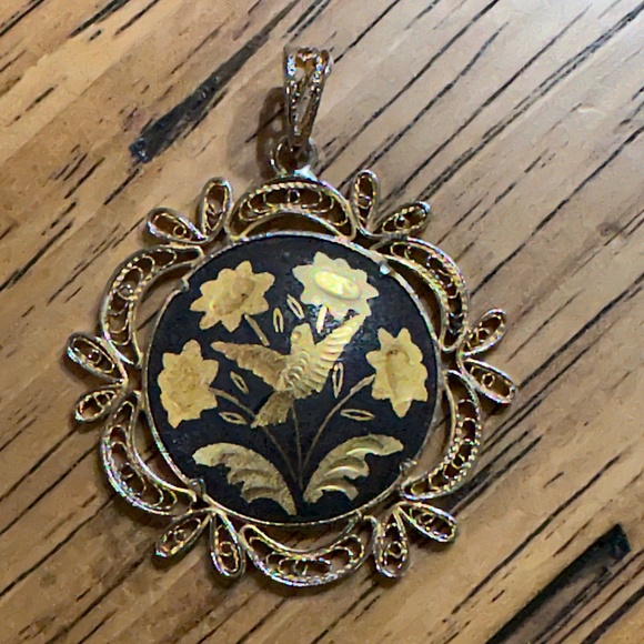 Vintage Damascene with Flowers and Songbird - Picture 1 of 8